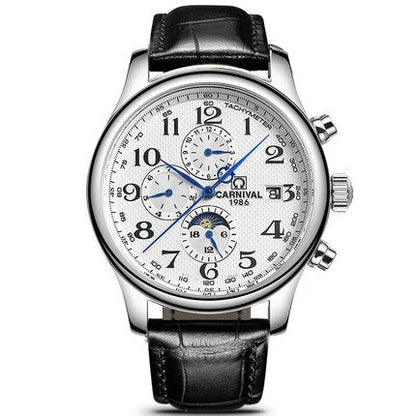 Carnival Brand Automatic Watch Fashion Luxury Waterproof Calendar Moon Phase Mechanical Watches For Men Clock Relogio Masculino