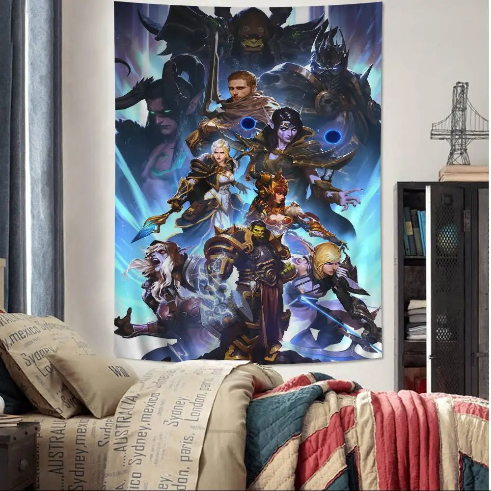 Vruća igra World of Warcraft, veliki zidni tapiserija s printom, jeftini hipi zidni ukrasi, boemski zidni tapiserije, mandala, kućni dekor