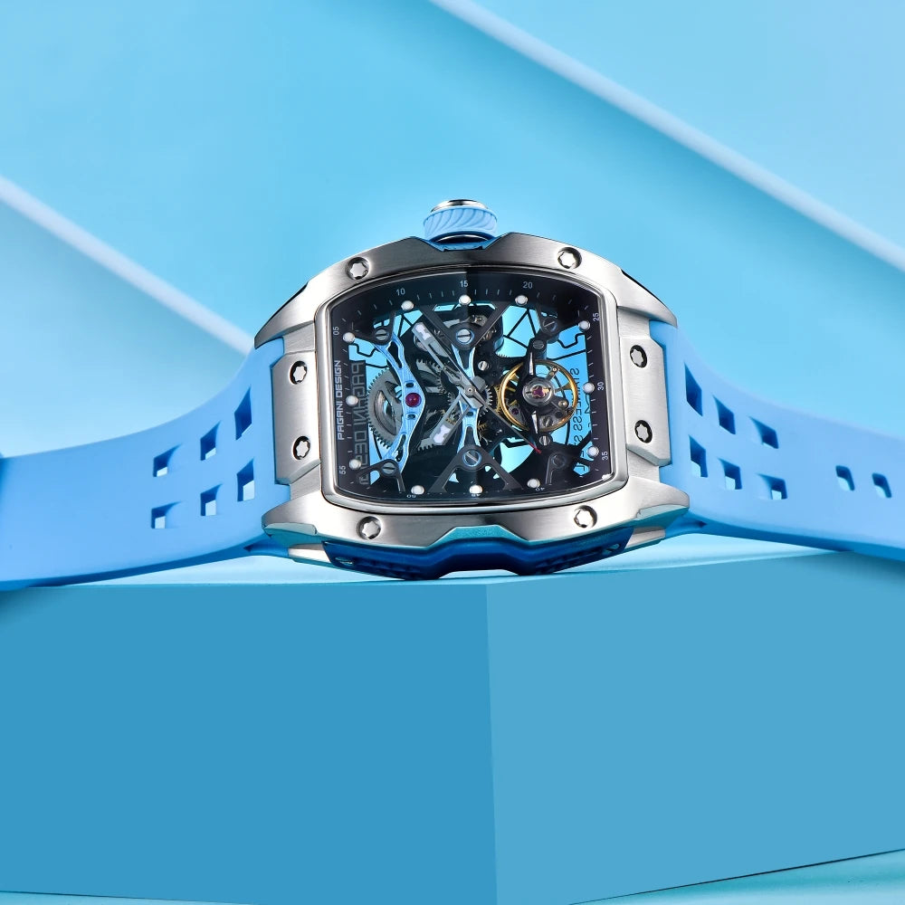 PAGANI DESIGN 42 mm-es új Alien modell, átlátszó hátlapos, átlátszó szerkezetű luxus férfi karóra, zafírüveges, automata férfi karóra
