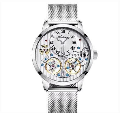 AILANG watch men's advanced expensive automatic mechanical watch Rome double tourbillon waterproof watch.