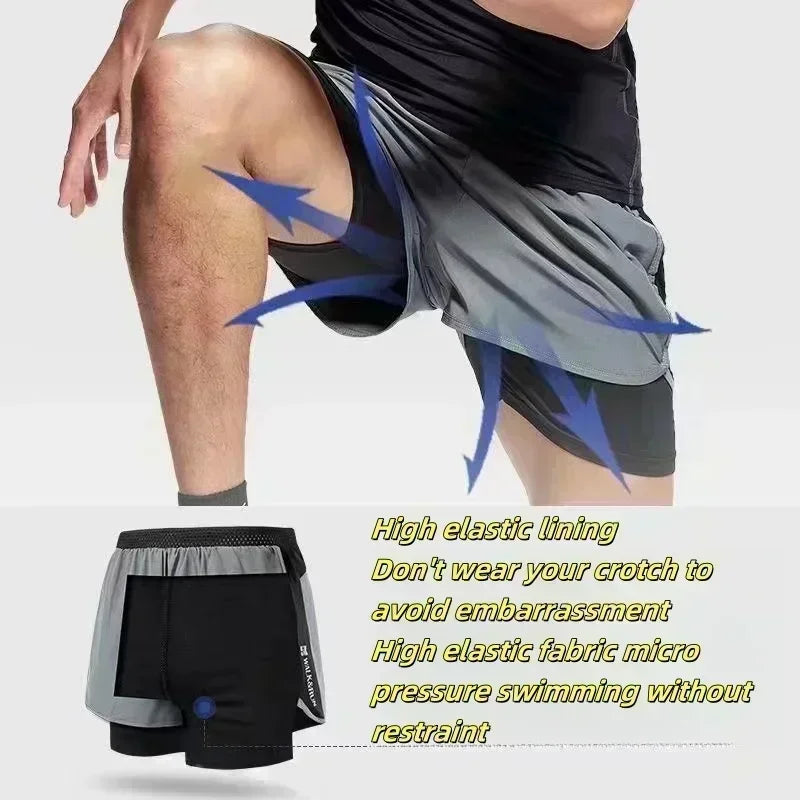 Dragon Ball Men's Shorts Double Layer 2-in-1 Pants Broly Japanese Anime Summer and Autumn Fake Two-piece Fitness Gym Sweatpants