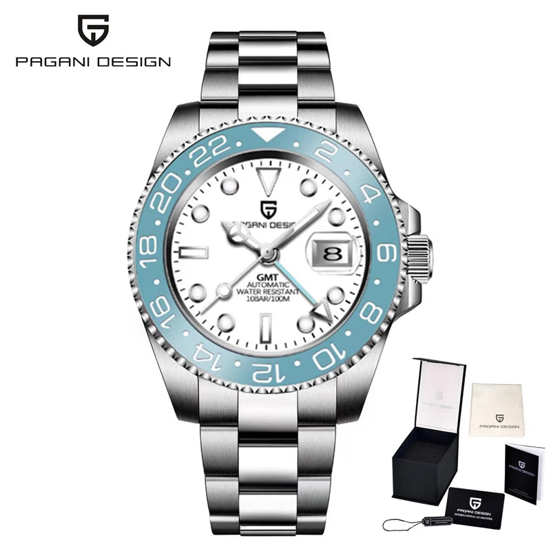 Pagani Design GMT Mechanical Men’s Watch – Luxury model with sapphire crystal, stainless steel case and ceramic bezel – Automatic men’s watch, business style