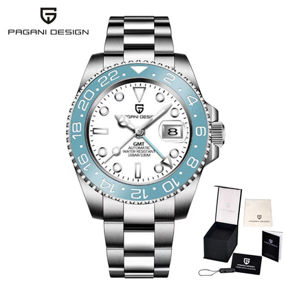 Pagani Design GMT Mechanical Men’s Watch – Luxury model with sapphire crystal, stainless steel case and ceramic bezel – Automatic men’s watch, business style