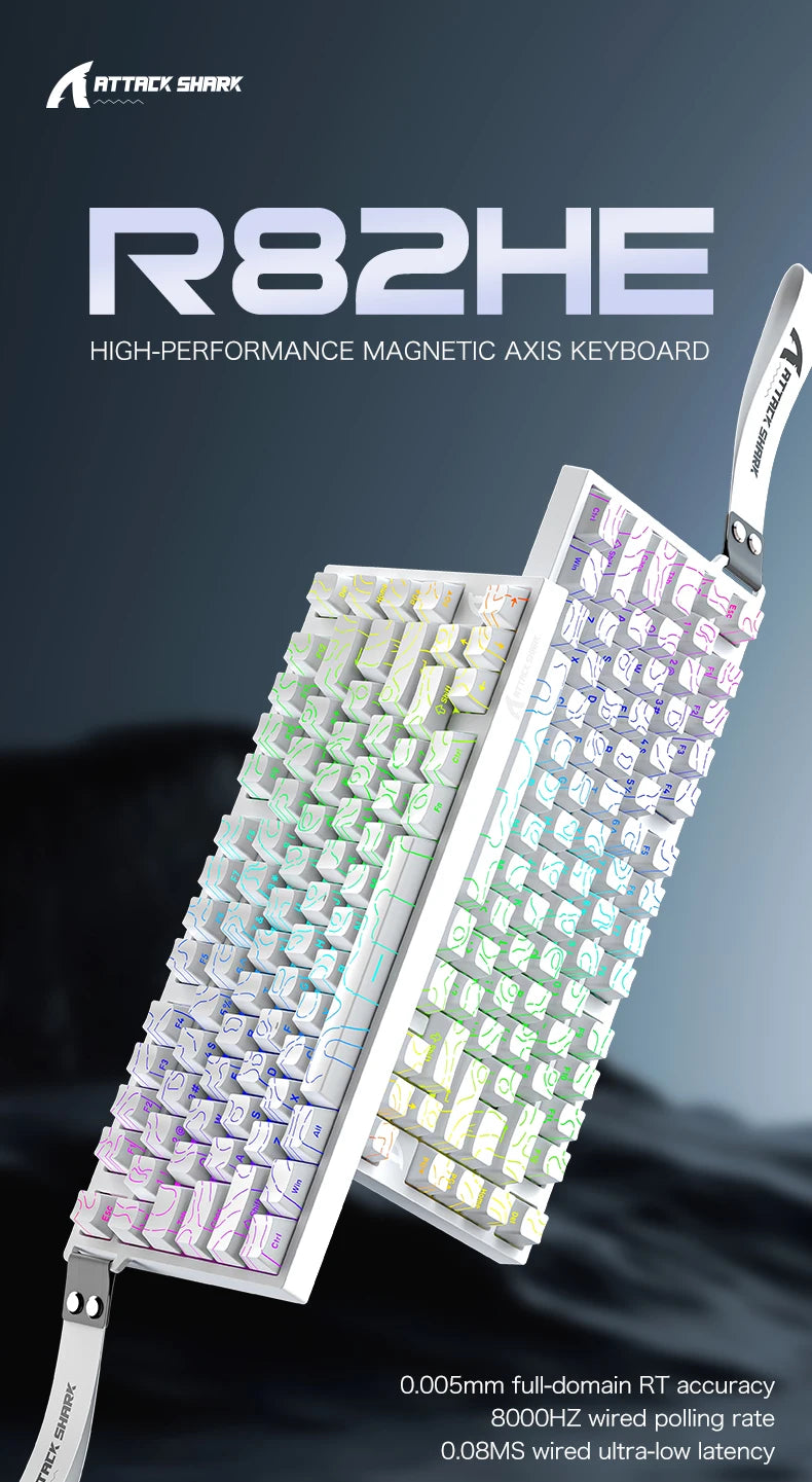 ATTACK SHARK R82 HE 75% Magnetic Keyboard 8000Hz Rapid Trigger 0.005mm RT 0.08ms Latency RGB Wired Gaming Keyboard
