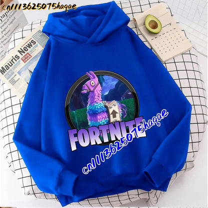 FORTNITED Kinder-Langarm-Hoodie für Mädchen und Jungen, Streetwear, Pullover-Sweatshirt für Babys, Anime-Mode, Kinderoberteil, Geschenk