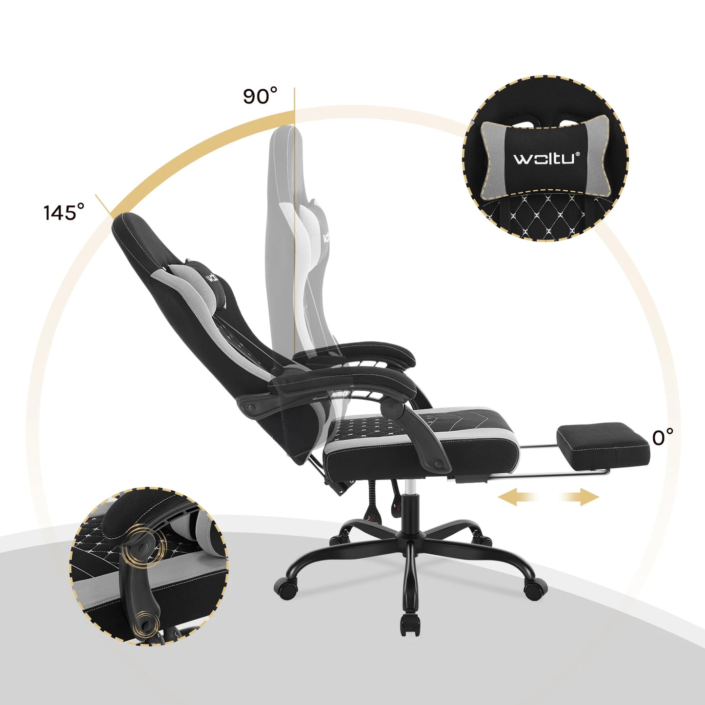 WOLTU sukamoji kompiuterio kėdė su masažo funkcija, ergonominė biuro kėdė su pagalvėle ir pakoju, reguliuojamo aukščio gaming kėdė