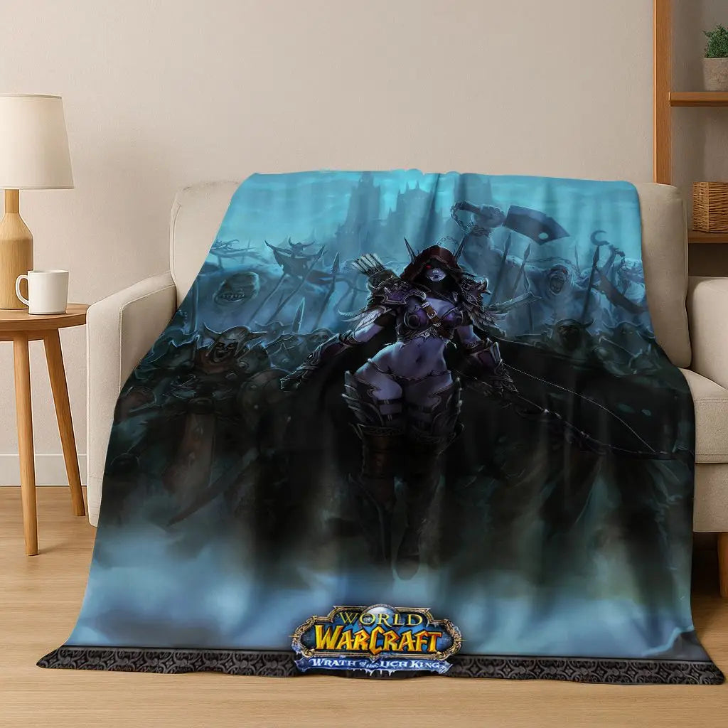 Pătură din flanel WOW World of Warcraft Arthas Demon Illidan Sylvanas, pled moale și confortabil pentru casă, dormitor, pat, canapea, husă, cadou