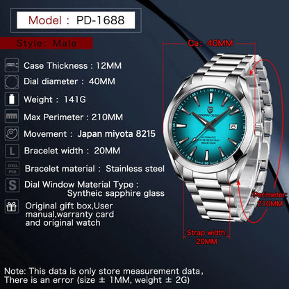 PAGANI DESIGN Luxury Business 40 mm-es férfi mechanikus karóra, csúcsminőségű zafírüveges férfi automata karóra, 100 m-es vízállóság