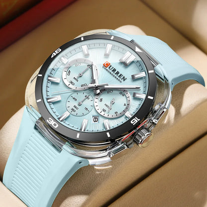 Reloj para hombre CURREN: nuevo modelo de lujo con mecanismo de cuarzo, correa de silicona, estilo deportivo, multifunción, resistente al agua, luminiscente, con indicador de fecha y cronómetro.