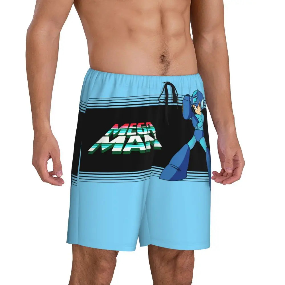 Custom Megaman Video Game Mega Man Short Pajama Pants Men Sleepwear Sleep Lounge Bottom Shorts Sleeping Pants