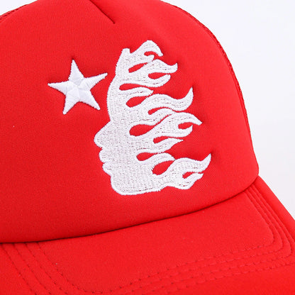 Letnie czapki baseballowe z haftowanym pentagramem z boku, dla mężczyzn i kobiet, czapki outdoorowe z siateczką zapewniającą przewiewność i ochronę przed słońcem, czapki dla kierowców ciężarówek