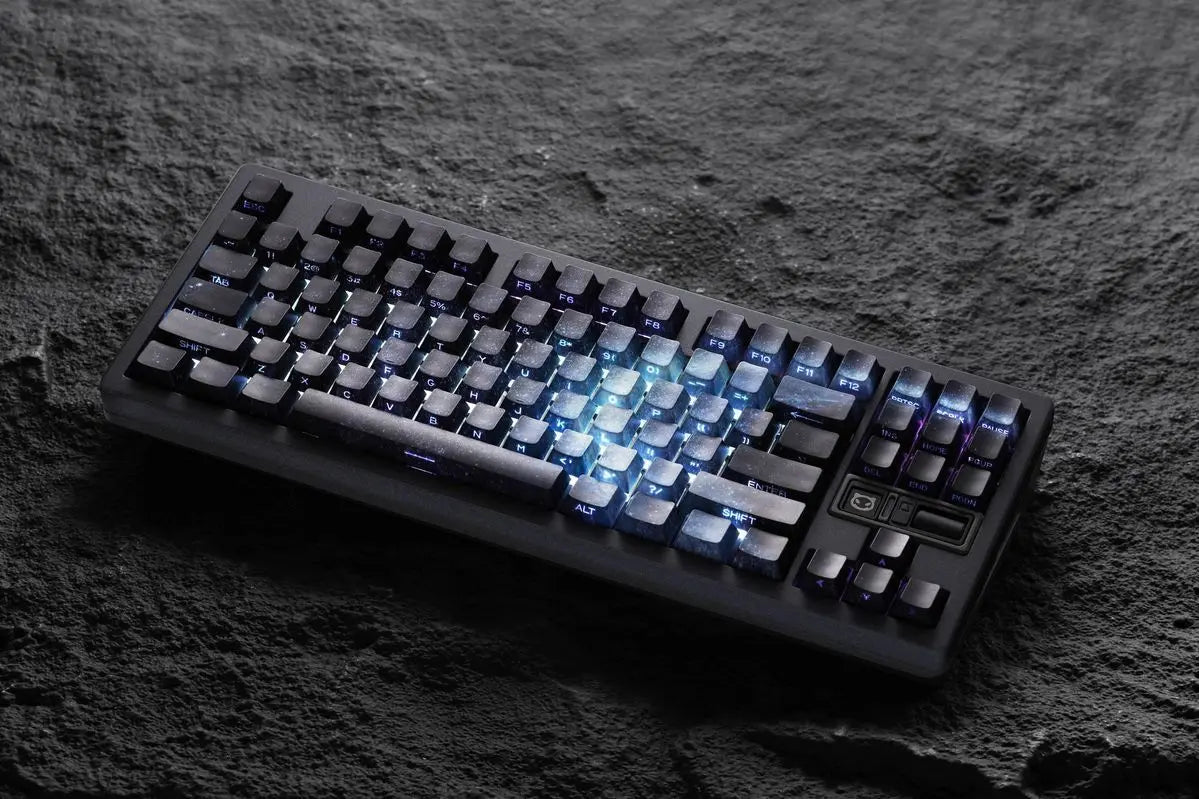 Teclas PBT transparentes con degradado galaxia morado y grabado lateral, 135 teclas, compatibles con teclado mecánico de 60/64/84/98/108 teclas