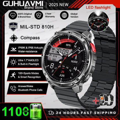 2026 T-Rex 3 Style Smartwatch for Men  1100mAh Battery, GPS, 10ATM Waterproof, Bluetooth Calling & Sports Tracker