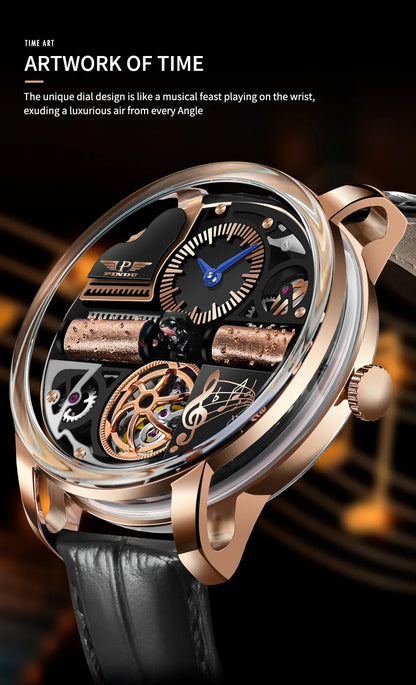 2025 NEW PINDU Design Music Series Machinery Watch Men Movement Stainless Steel Sapphire Glass Top Luxury Automatic Watch Hollow