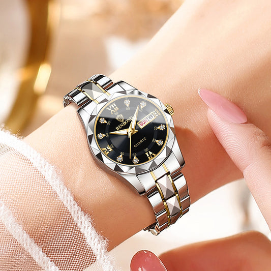 Orologio da donna BINBOND: orologio al quarzo robusto, lussuoso, luminescente e impermeabile, dotato di un display preciso della data e del giorno della settimana.
