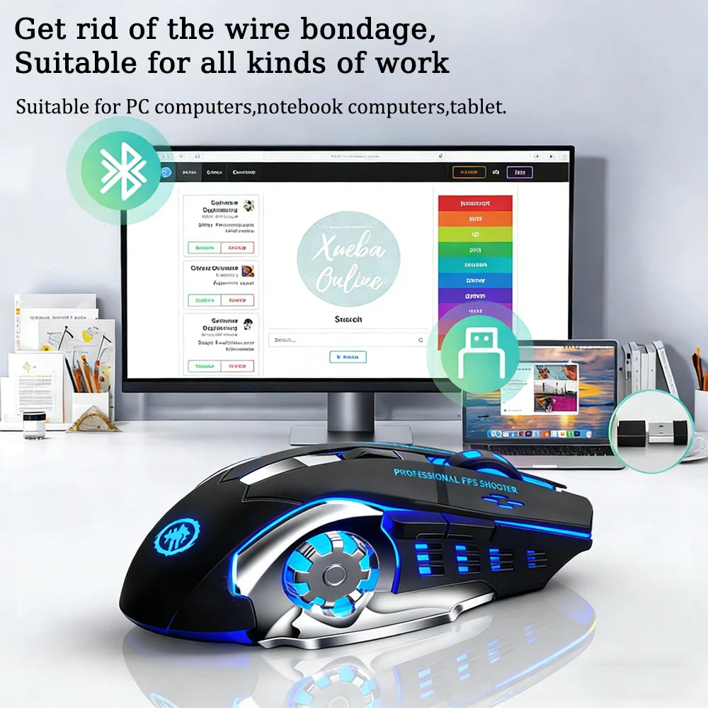 Kabellose Bluetooth-Maus 2.4G USB Mecha Gaming-Maus, wiederaufladbar, leise, mit Hintergrundbeleuchtung, ergonomische Büromaus, Gaming-Zubehör