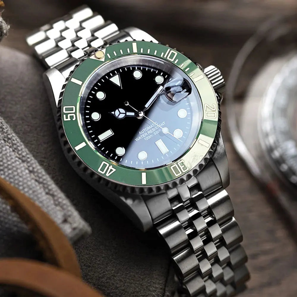 200m wasserdichte Miyota 8215 Automatikuhr für Herren, Taucheruhr, 40mm, mechanisches Uhrwerk, Leuchtanzeige, Jubilee-Armband, Glide-Lock-Schließe