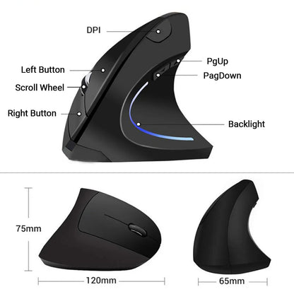 NEW Wireless Vertical Mouse 2.4GHz DPI Adjustable Optical Wrist-care Mice Backlight Gaming Mice For Laptop Tablet Mac iPad