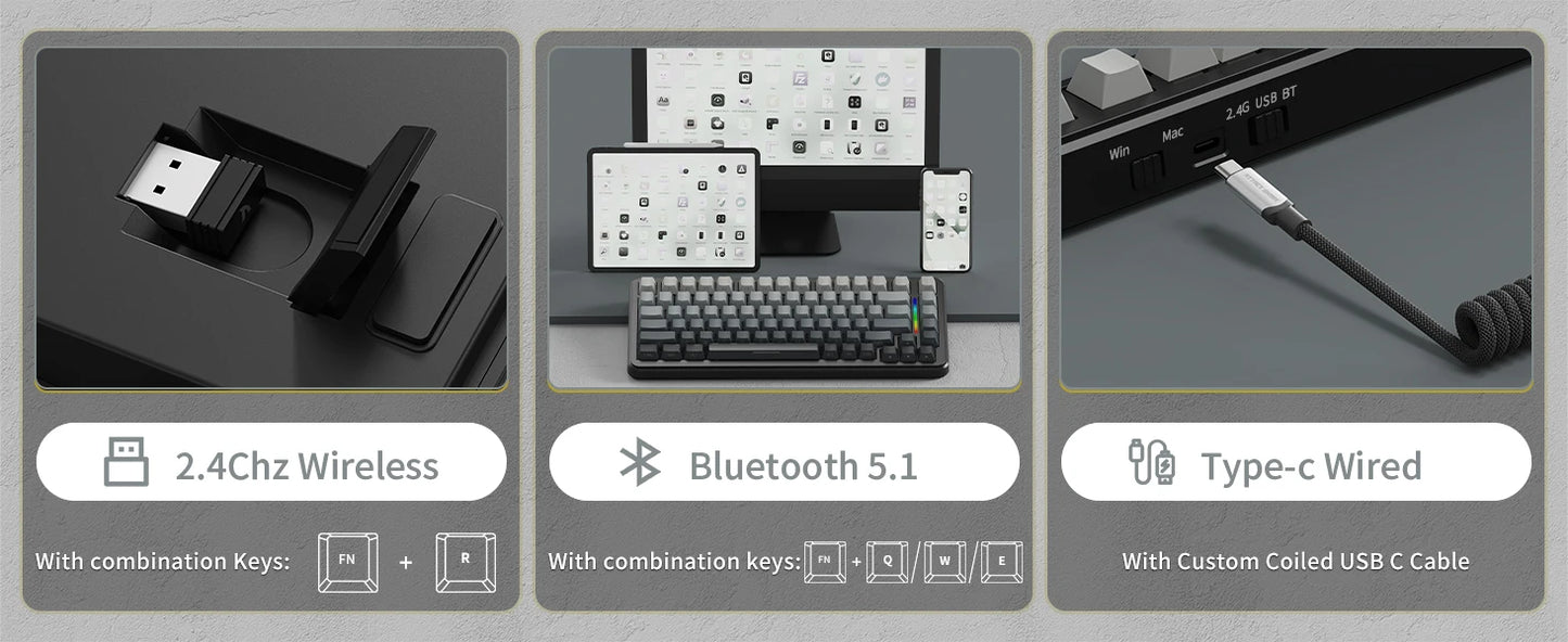 ATTACK SHARK M86 Wireless Mechanical Gaming Keyboard, 75% Gasket Hot Swappable RGB Custom Keyboard, Side Printed PBT Keycaps