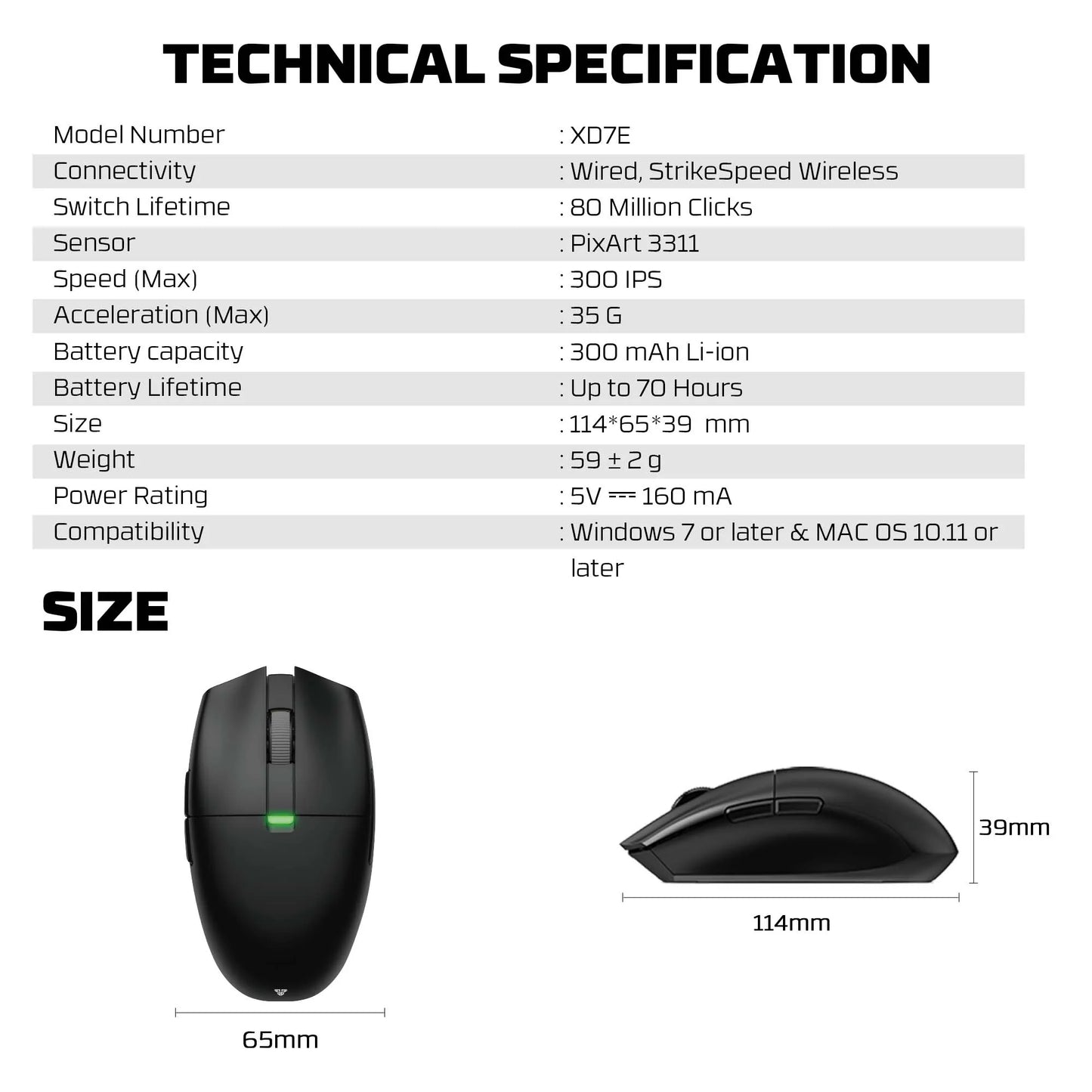 FANTECH Aria XD7E 2.4G Wireless Gaming Mouse PixArt 3311 1000Hz 59g Lightweight Gamer Mice For PC Laptop