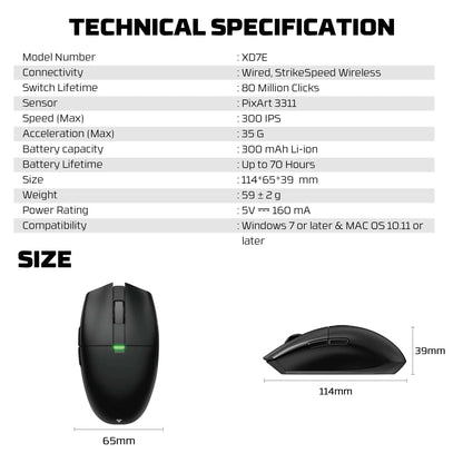 FANTECH Aria XD7E 2.4G Wireless Gaming Mouse PixArt 3311 1000Hz 59g Lightweight Gamer Mice For PC Laptop