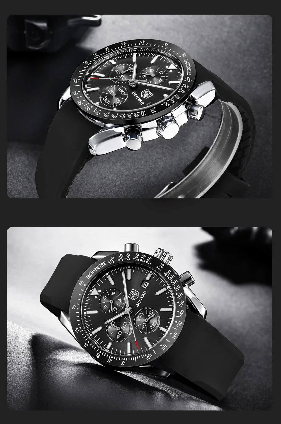 Montre homme BENYAR 5140, montre de sport décontractée, montre à quartz de luxe étanche, chronographe militaire de marque haut de gamme.