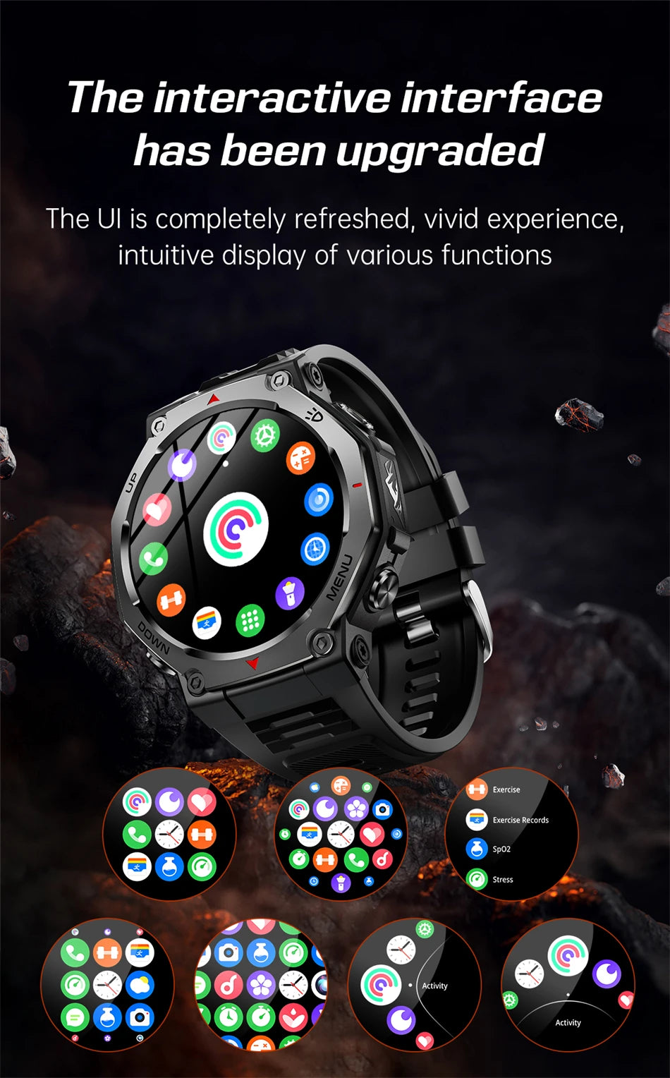 T-Rex 3 Military Smartwatch for Men  GPS Sports Tracker, 5ATM Waterproof, Heart Rate Monitor & Bluetooth Calling