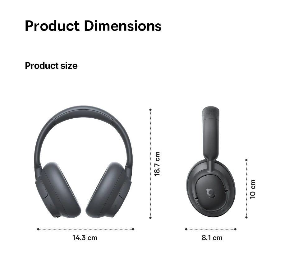 Baseus Bass EH10 NC Wireless Headphones Bluetooth 6.0 Noise Canceling 45dB Over Ear Headset Spatial Audio Earphone 80H Time