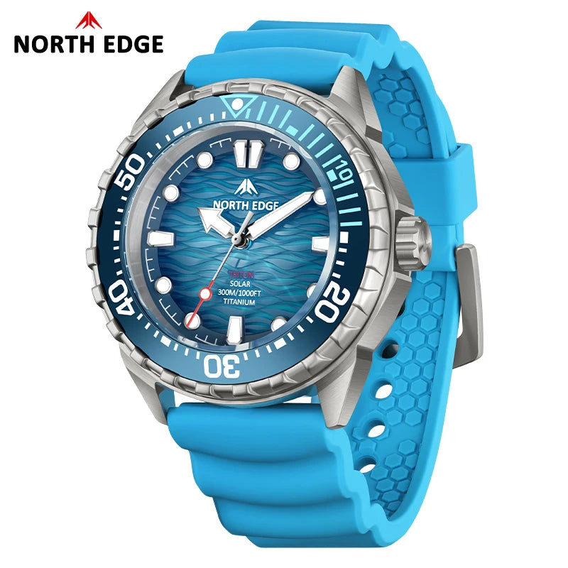 NORTH EDGE NEW+ TRITON-TI titán napelemes búváróra, luxus kvarc karóra férfiaknak, 300 m vízállóság, 180+ napos üzemidő