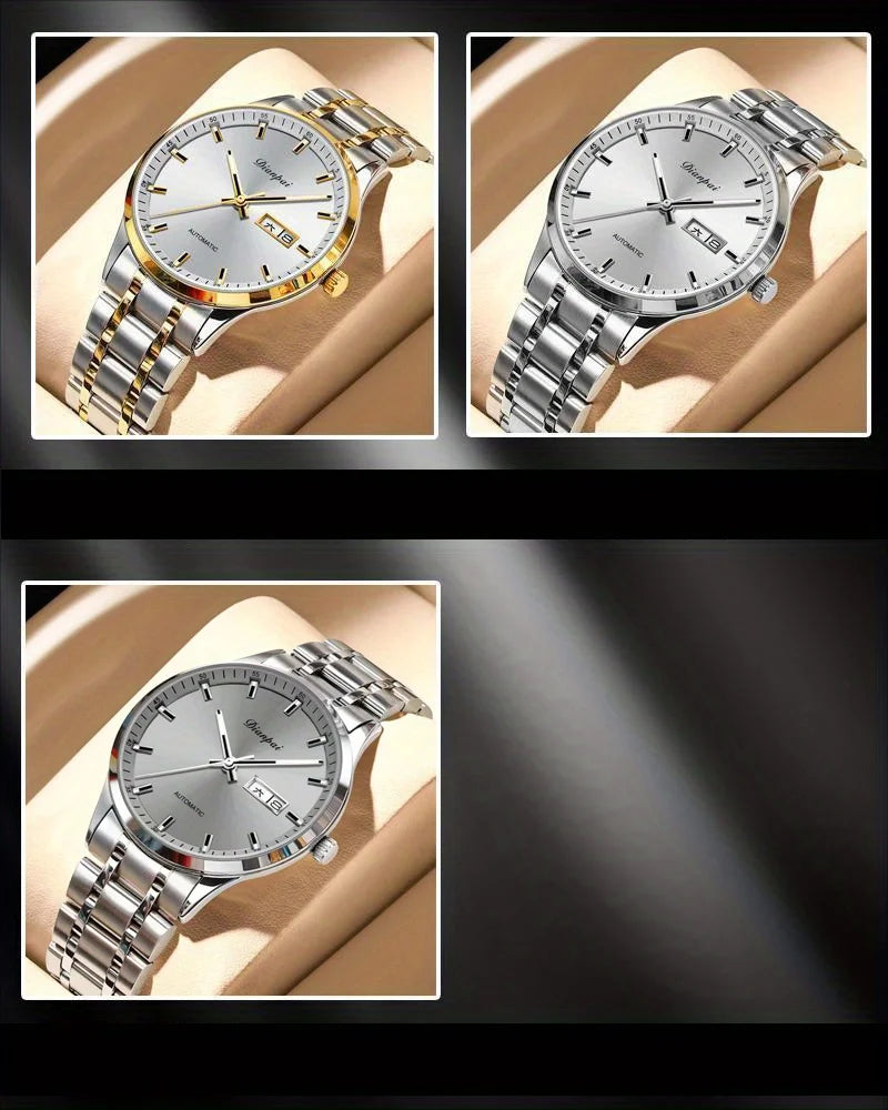 Montre mécanique automatique pour homme Dianpai – Modèle de luxe, affichage luminescent, design classique et épuré, en acier inoxydable, étanche, avec calendrier et indication du jour de la semaine