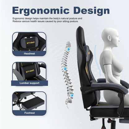 SYMINO Latex Cushion Ergonomic Gaming Chair – Racing Style, Adjustable with Footrest, 130kg Capacity