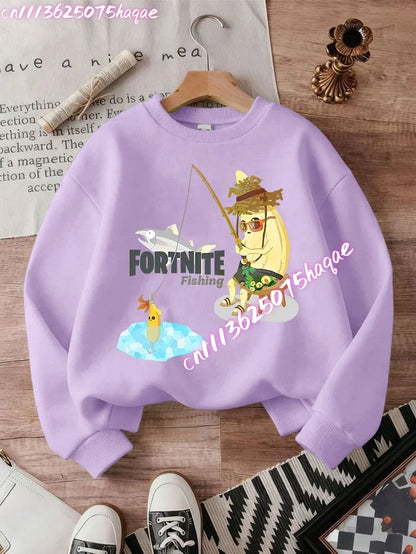 Neuer Fortnite-Kinder-Sweatshirt-Hoodie mit Cartoon-Spielcharakter-Print, lässiges Oberteil für Herbst und Winter, Baby- und Jungenbekleidung