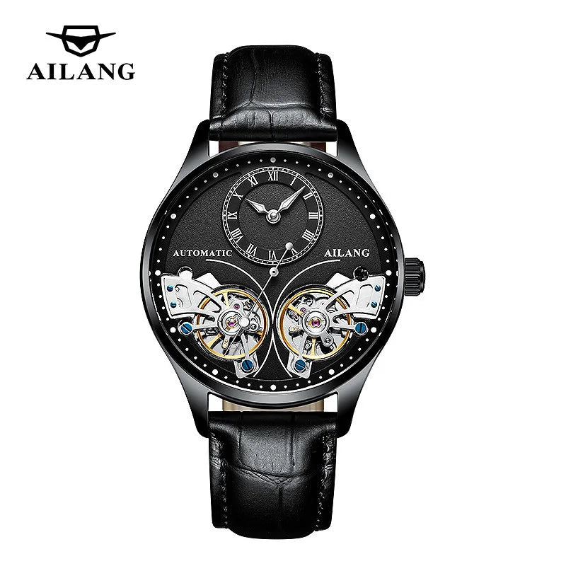 AILANG brandneue modische Double-Tourbillon-Uhr für Herren, Luxus-Edelstahl, wasserdicht, automatisch-mechanische Herrenuhr