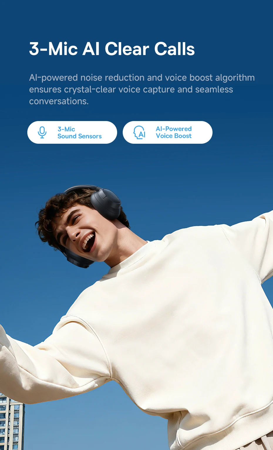 Baseus Bass EH10 NC Wireless Headphones Bluetooth 6.0 Noise Canceling 45dB Over Ear Headset Spatial Audio Earphone 80H Time