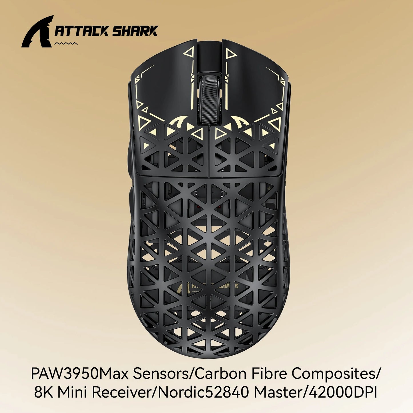 Ratón gaming inalámbrico ATTACK SHARK R5 ULTRA - sondeo 8K, sensor PAW3950MAX, 42,000 DPI, fibra de carbono ultraligera para esports profesionales