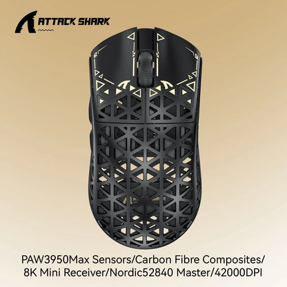 Ratón gaming inalámbrico ATTACK SHARK R5 ULTRA - sondeo 8K, sensor PAW3950MAX, 42,000 DPI, fibra de carbono ultraligera para esports profesionales