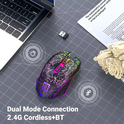 2.4GHz Bluetooth trådløs mus, genopladelig RGB-baggrundsbelysning, 1600 DPI, ergonomisk designet gamingmus til PC, laptop og Macbook