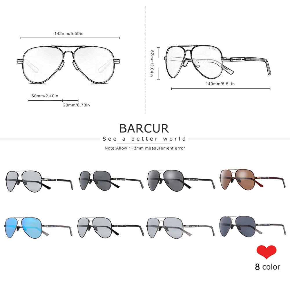 BARCUR polarizált férfi napszemüveg, pilóta napszemüveg férfiaknak, kiegészítők, vezetéshez, horgászathoz, túrázáshoz, szemüveg, Oculos, Gafas De Sol