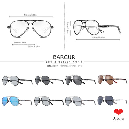 BARCUR polarizált férfi napszemüveg, pilóta napszemüveg férfiaknak, kiegészítők, vezetéshez, horgászathoz, túrázáshoz, szemüveg, Oculos, Gafas De Sol