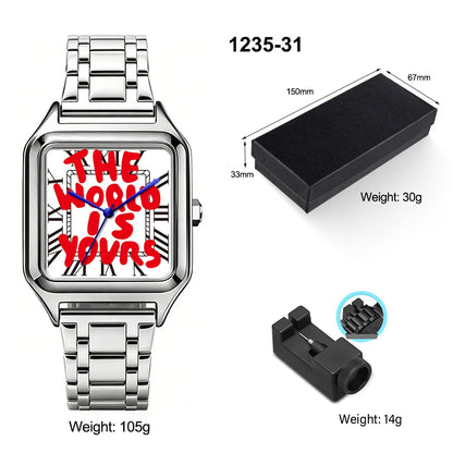 FUCK9.5 Stainless Steel Alloy Square Dial Simple Elegant Ins Style Light Luxury High-end Unisex Square Waterproof Quartz Watch