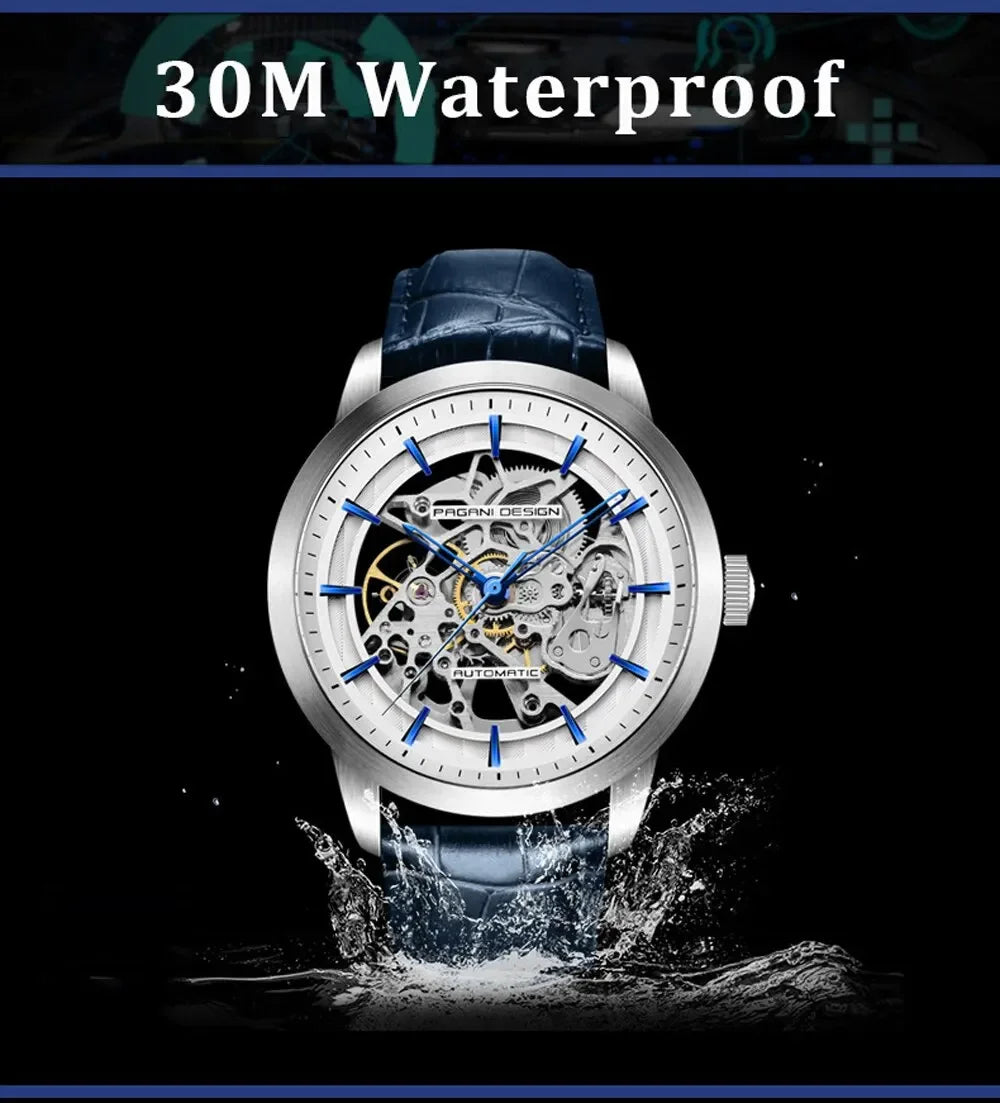 PAGANI DESIGN Business Man Watch Luxury Skeleton Hollow Leather Men's Wristwatch New Mechanical Male Clock