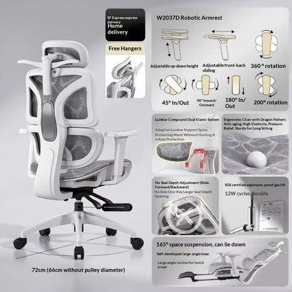 Ergonomisk kontorsstol i mesh med justerbart ländryggsstöd, svängfunktion, fällbart nackstöd och rullhjul – kontorsstol för hemmakontor och gamingstol
