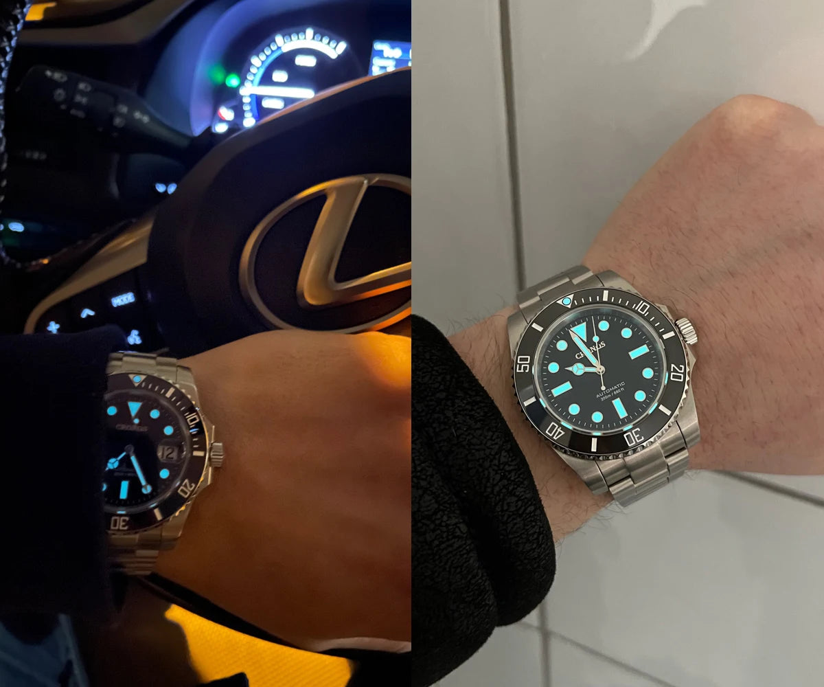Cronos Sub Diver Men Watch No Date PT5000 Brushed Bracelet Ceramic Bezel 200 meters Water Resistant