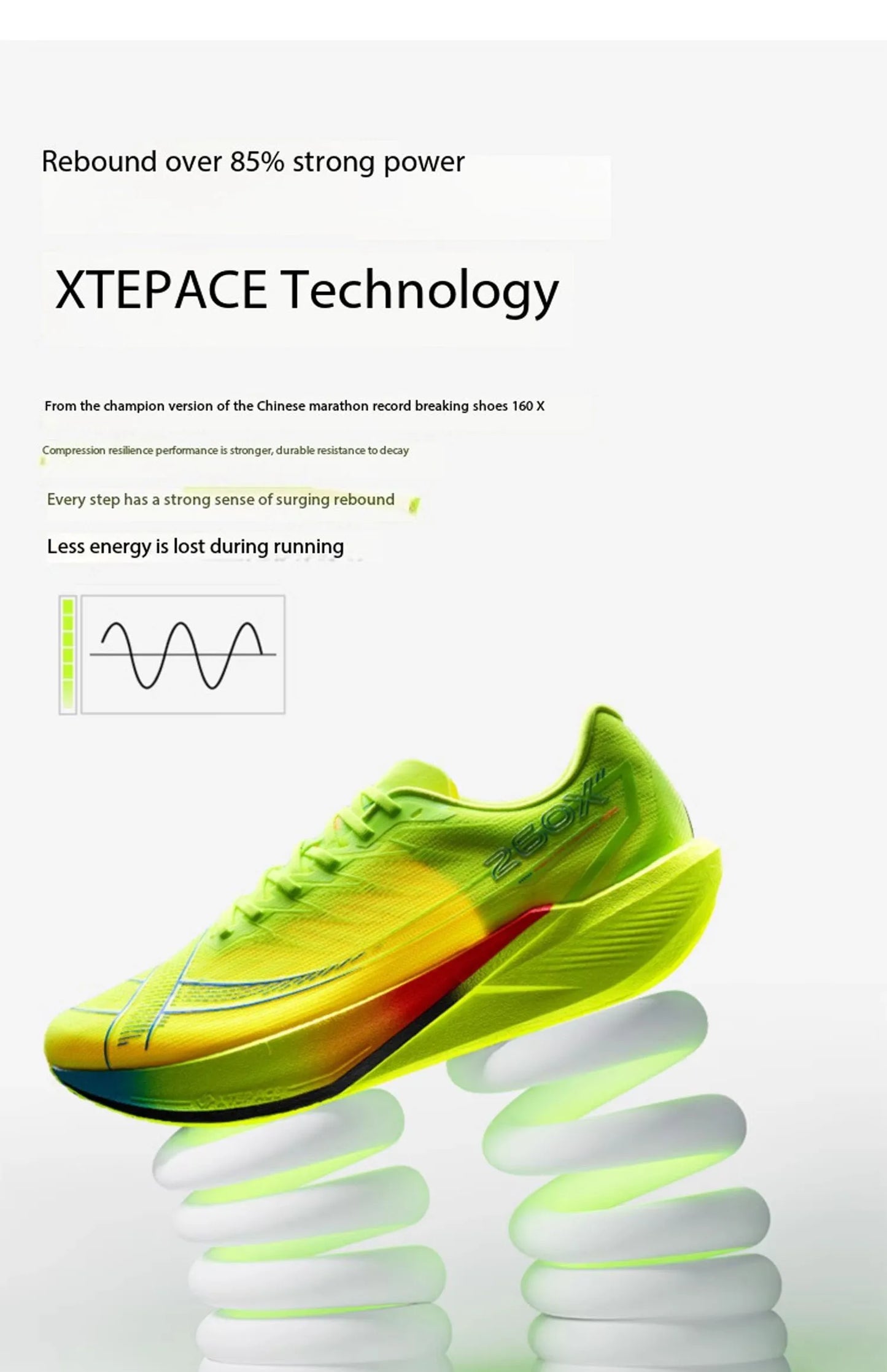 Xtep 260X 2.0  Marathon Running Shoes For Men Racing Carbon Plate Shock Soft Cushion Sport Daily Training Shoe 975119110032