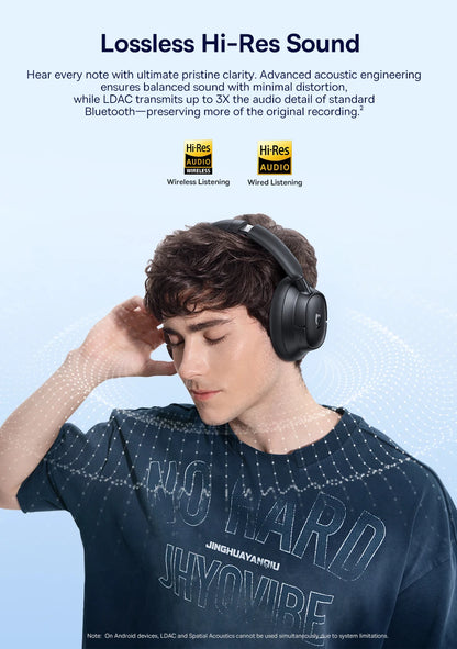 Baseus Bass EH10 NC Wireless Headphones Bluetooth 6.0 Noise Canceling 45dB Over Ear Headset Spatial Audio Earphone 80H Time