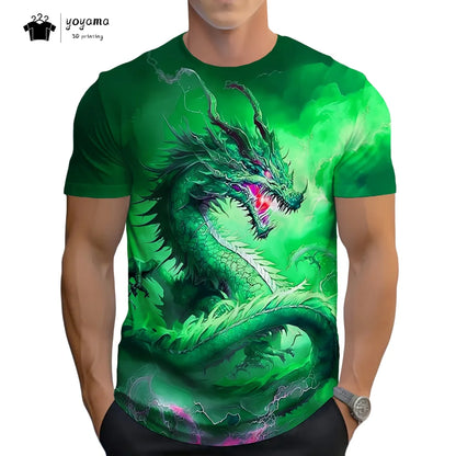 Herren-T-Shirt mit Drachenmuster, kurzärmeliges Fashion-Streetwear-Shirt, Rundhals-Top mit trendigem 3D-Tierprint, locker und vielseitig, Herrenbekleidung