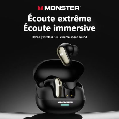 Monster MQT52 Wireless Bluetooth 5.4 Earphones Long Battery Life Gaming Headphones Dual Mode HIFI Stereo Sound Headset With Mic