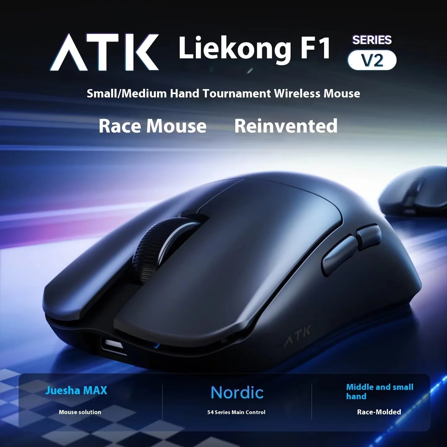 ATK F1 V2 Ultra MAX žaidimų pelė, belaidė, trijų režimų, PAW3950, dviguba 8k, lengva, ergonomiška e. sporto pelė, individualizuojamas PC priedas