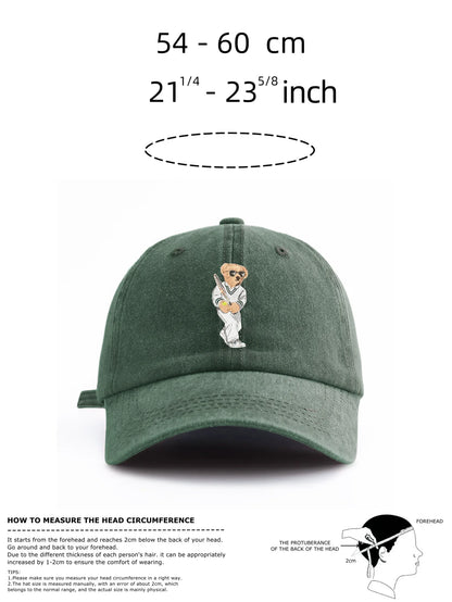 1pc Baseball Bear Print Washed Baseball Cap for Adults,  Minimalist Retro Style Casual Soft Adjustable Dad Hat, Perfect As Gift