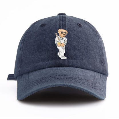 1pc Baseball Bear Print Washed Baseball Cap for Adults,  Minimalist Retro Style Casual Soft Adjustable Dad Hat, Perfect As Gift